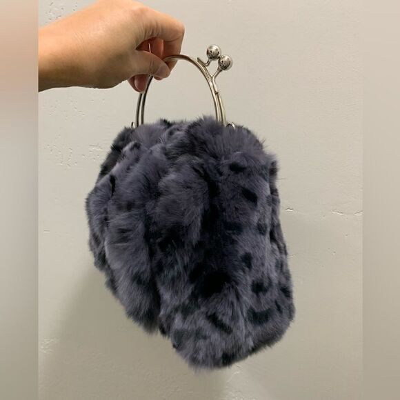 Handmade Real Rex Rabbit Fur Kiss-lock Top Handle Bag/Crossbody - Picture 9 of 12